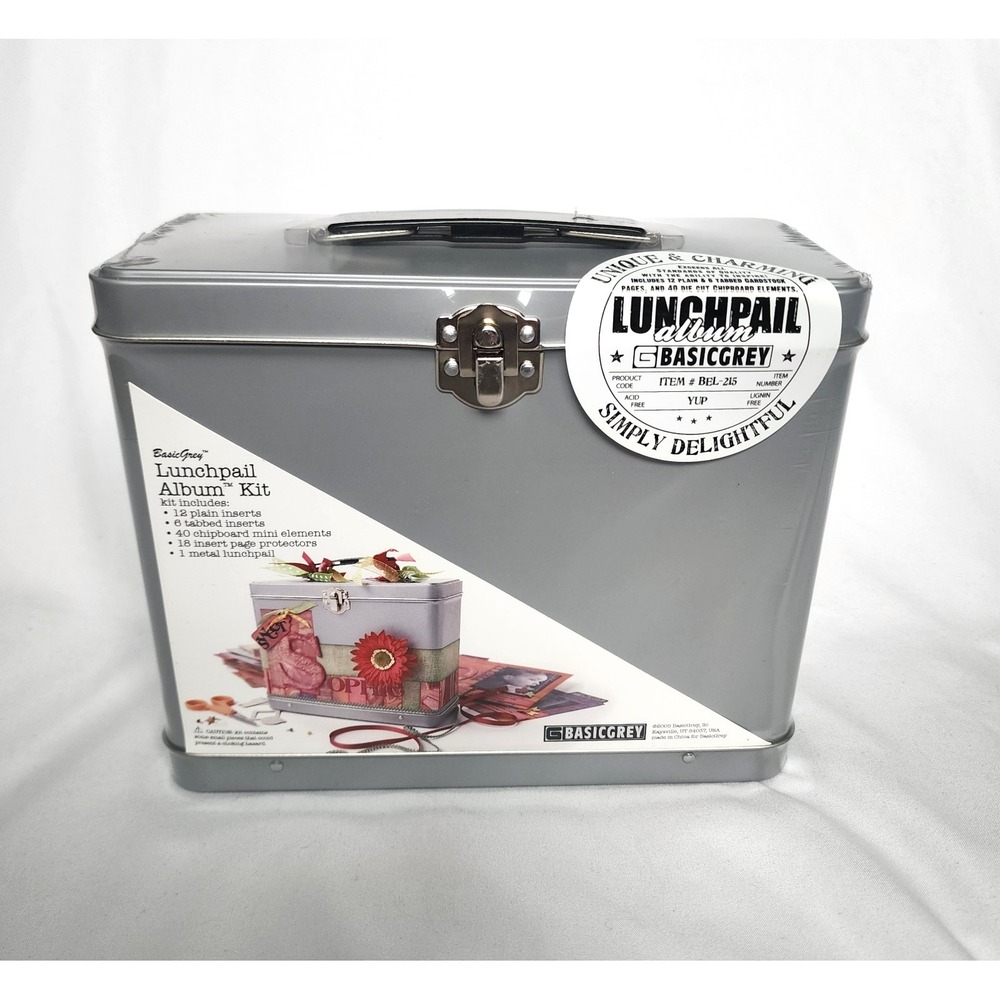 Basic Grey Lunchpail Scrapbook Album Kit Metal Unique Mini Chipboard NEW Sealed